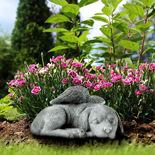 Sculpture Pet Memorial Statue, Stone Finish Sleeping Angel Dog