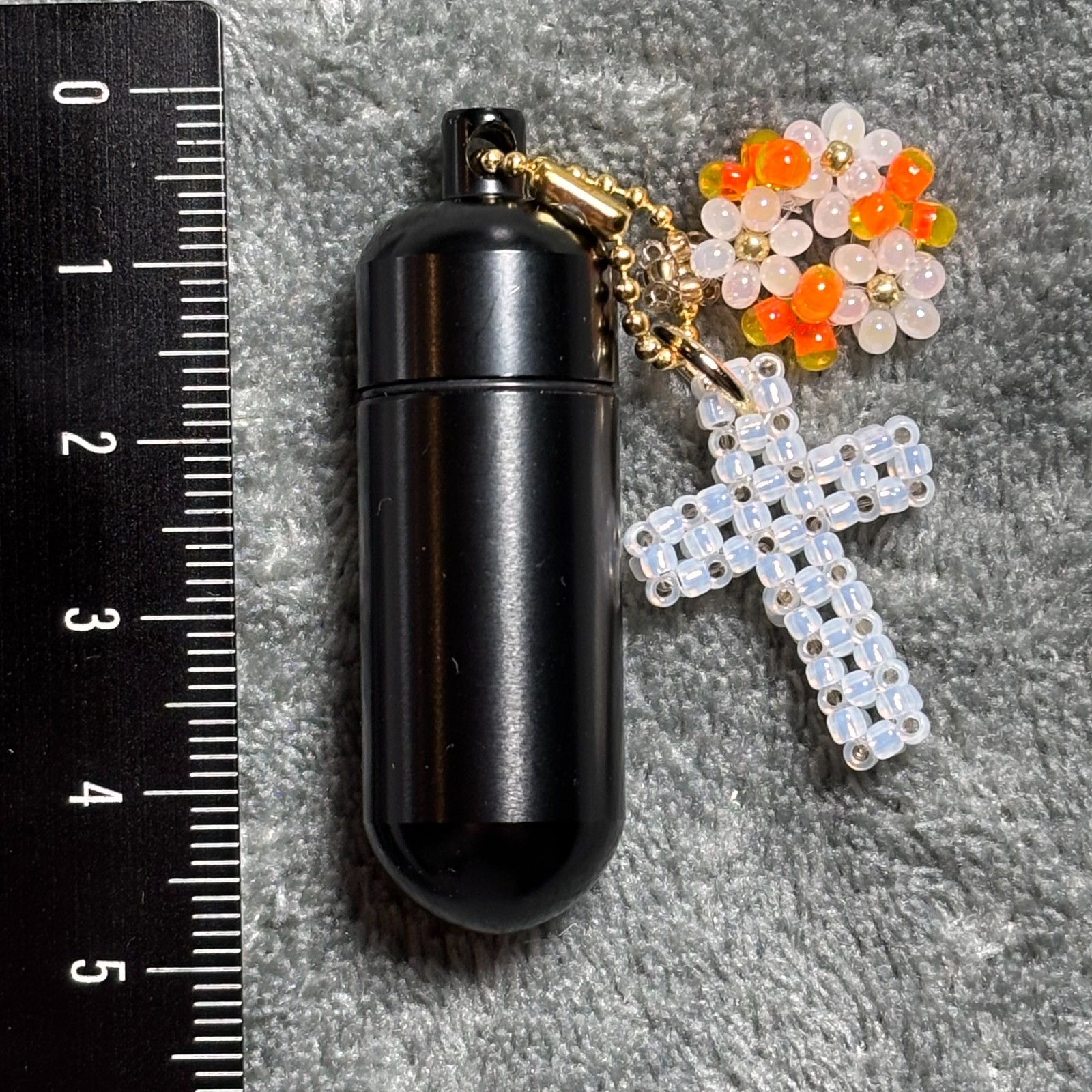 Cremation Ashes Keychain – Cremation Keepsake(white cross and orange ornaments)