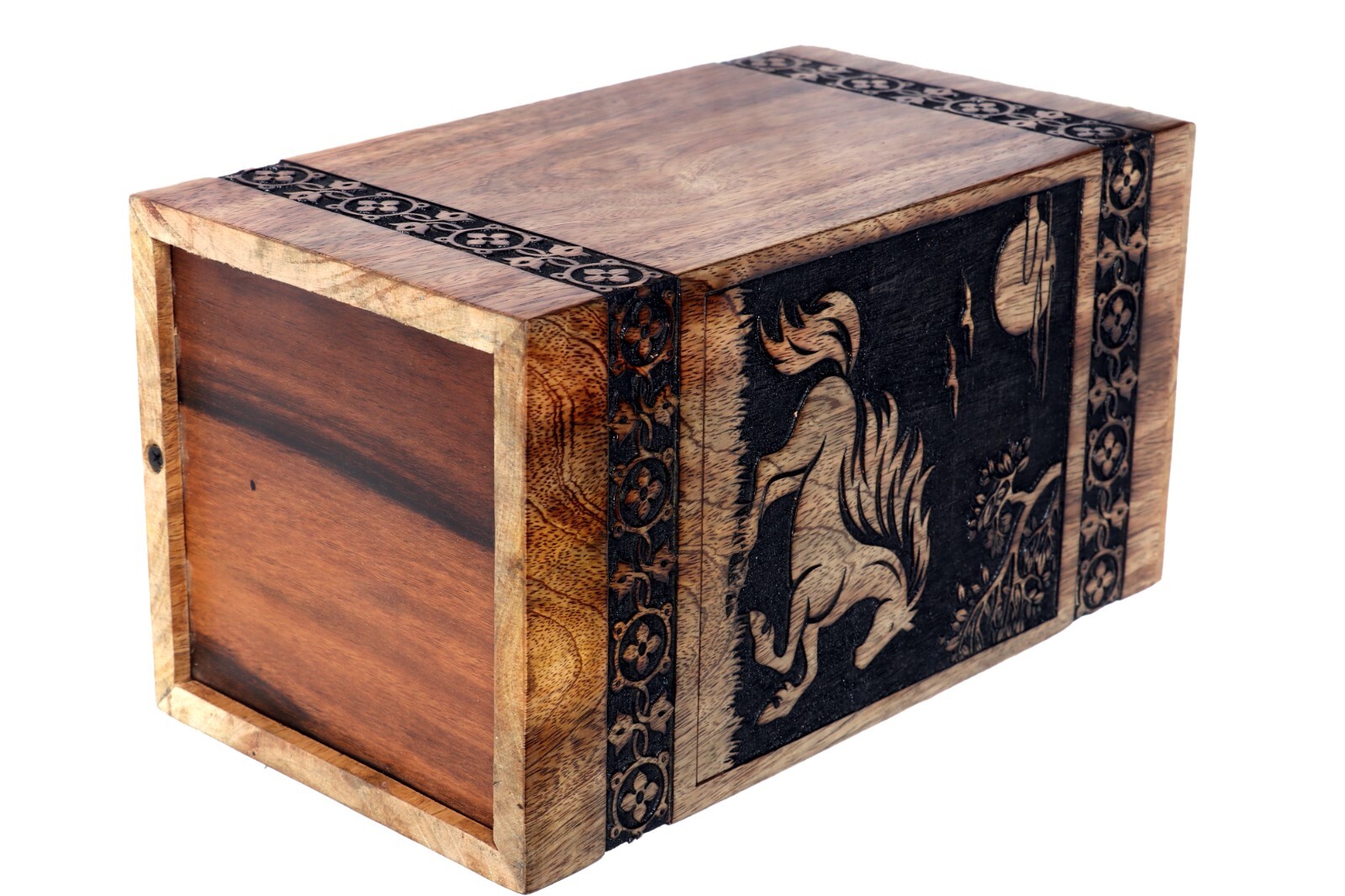 Horse Print Human Ashes Adult Male Female, Wooden Urns Box Mango Wood Urns