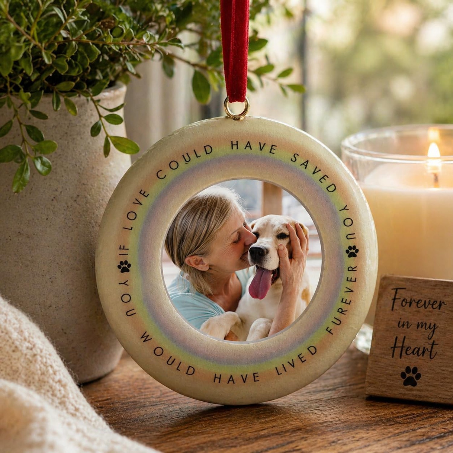 Pet Memorial Photo Ornament with Picture Frame – “If Love Could Have