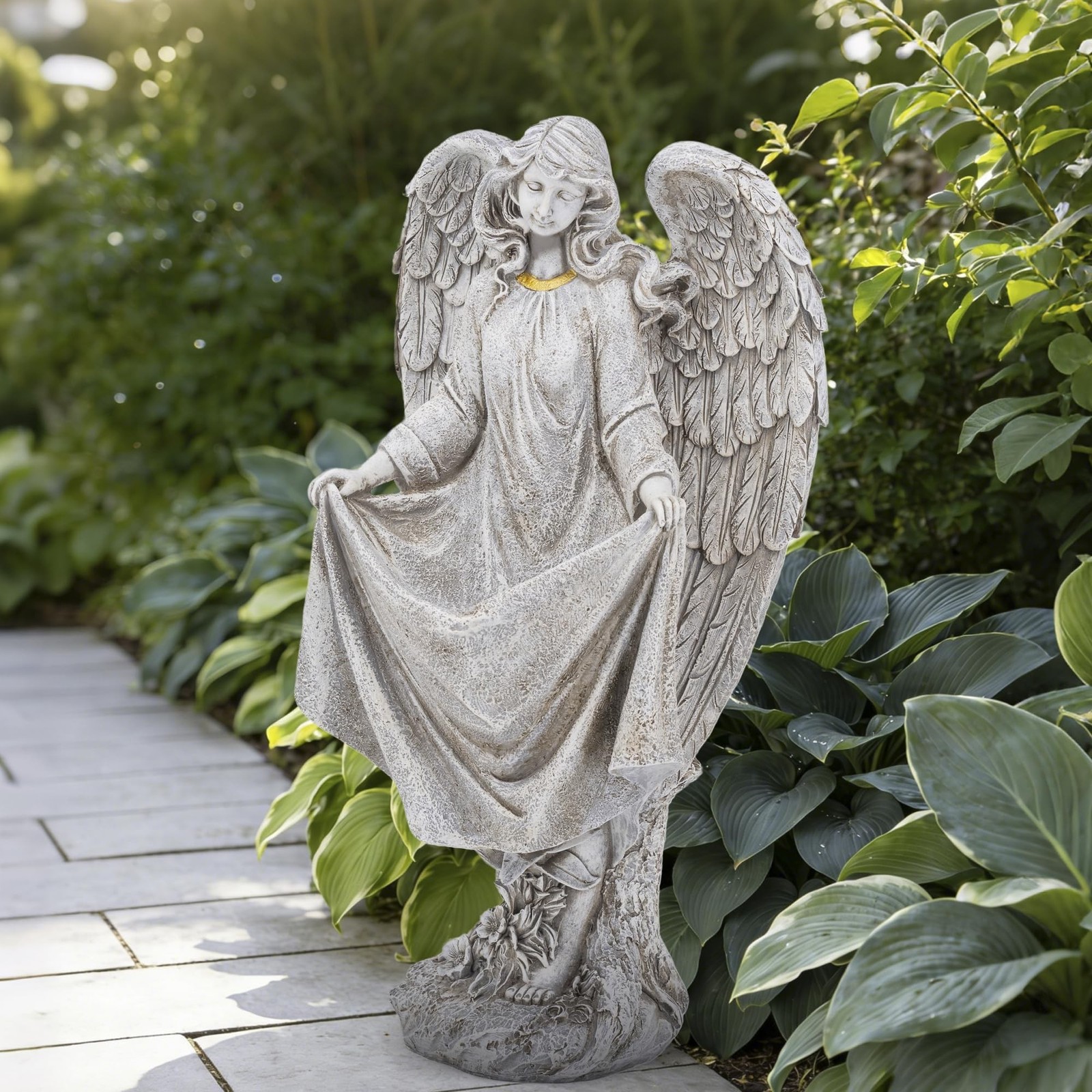 basen Angel Garden Statue Outdoor, Memorial Angel Figurine for Grave Yard Law…