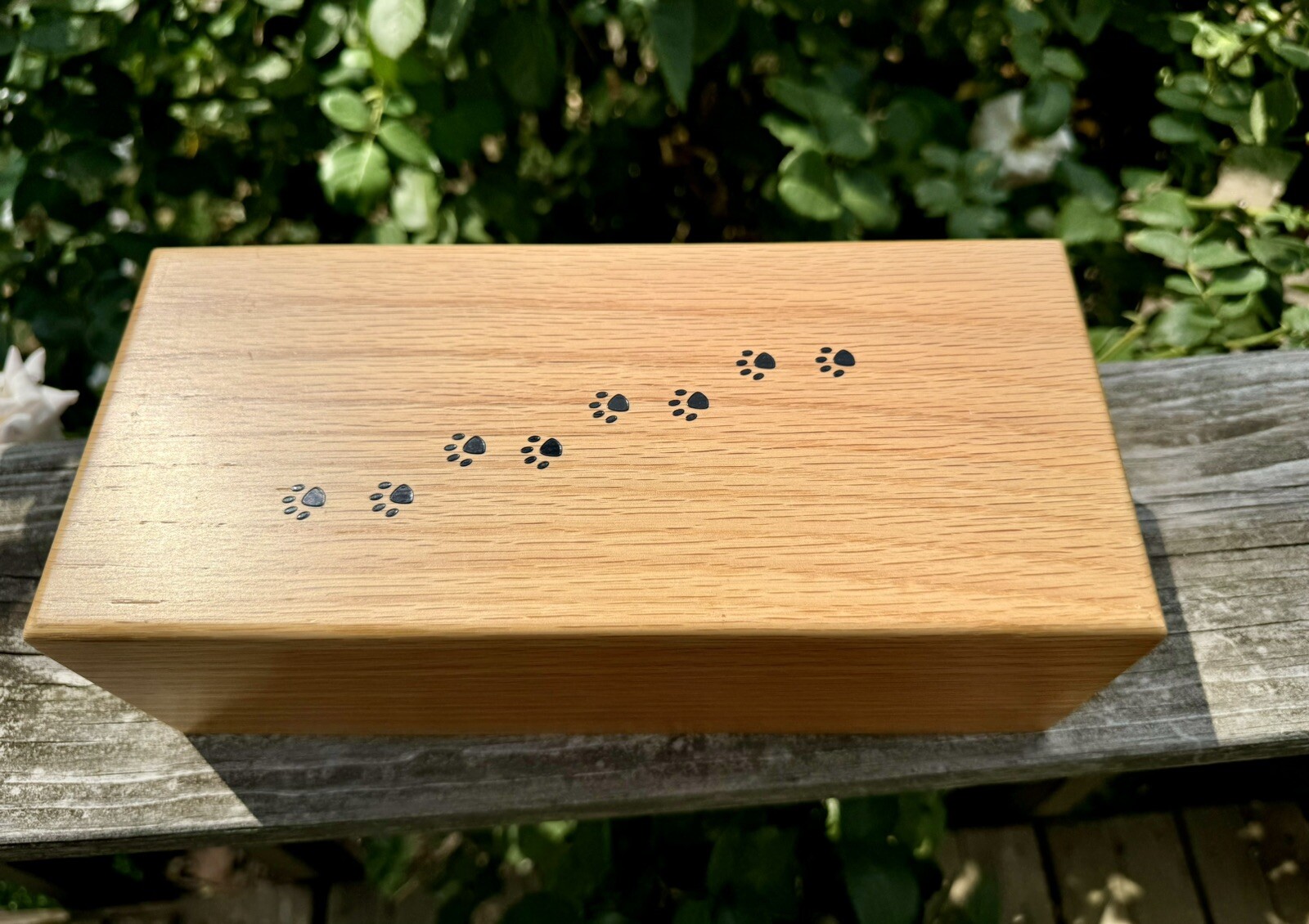 Lg Pet Cremation Urn Inlay Paw Print Wood Box Cat Dog Ashes Memorial Chest 10”