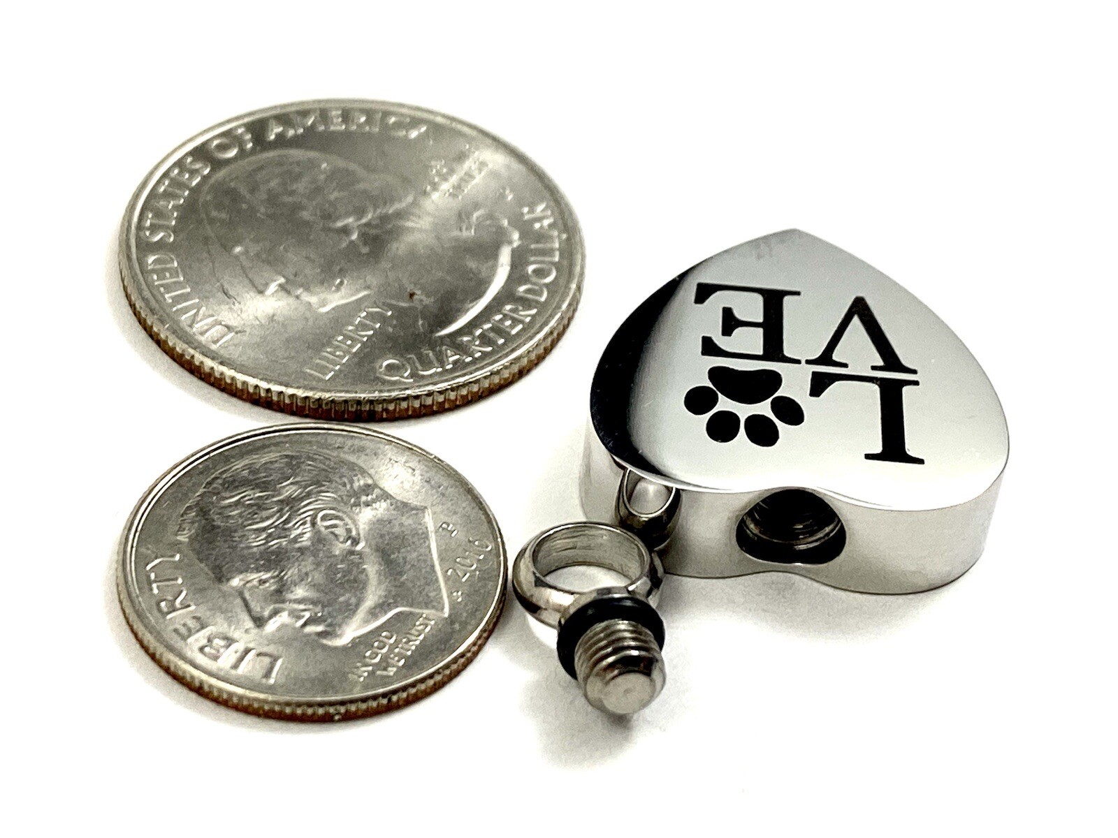 Pet Cremation Pendant Urn Keychain 1″ Key Ring Dog Cat Ashes LOVE Pawprint Heart