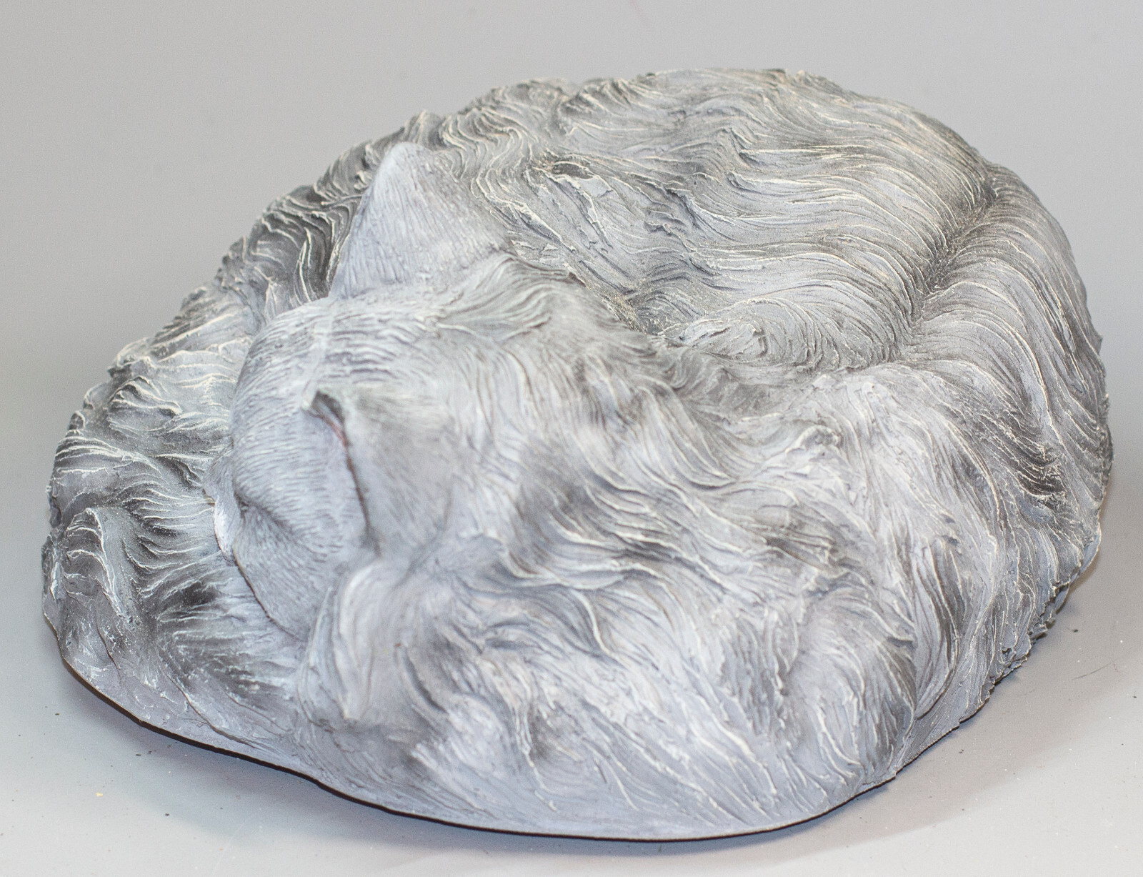 Gray Longhaired Cat Cremation Urn Ashes Memorial Statue Pet Loss Funeral Tribute