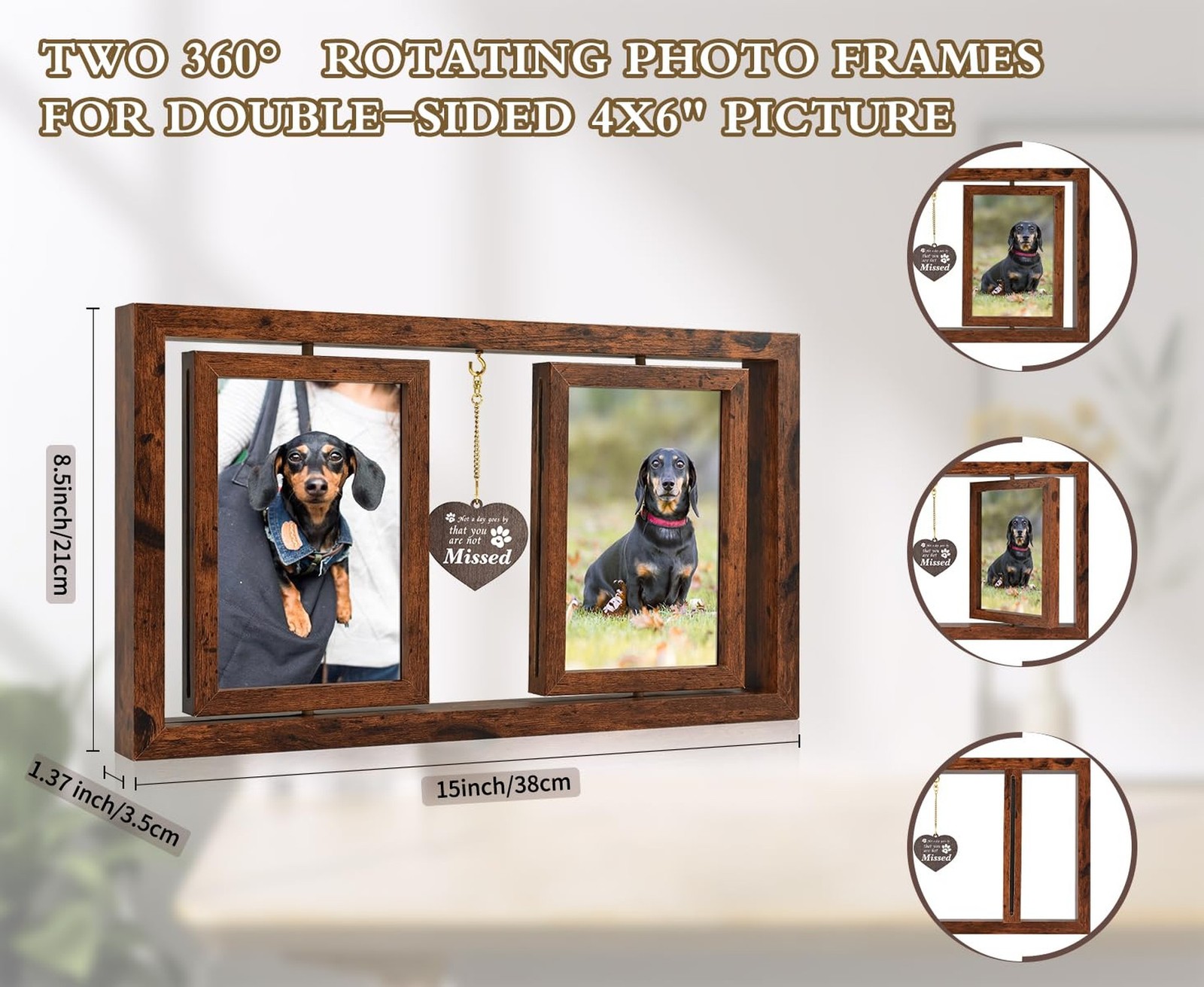 ATOBART Pet Memorial Gifts for Loss of Dog or Cat, Twin Rotating Wooden Pictu…