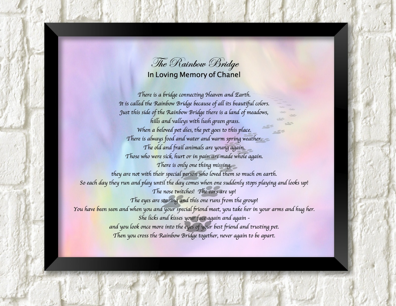 Pet Memorial Poem RAINBOW BRIDGE Personalized UNFRAMED Art Print Gift Dog, Cat