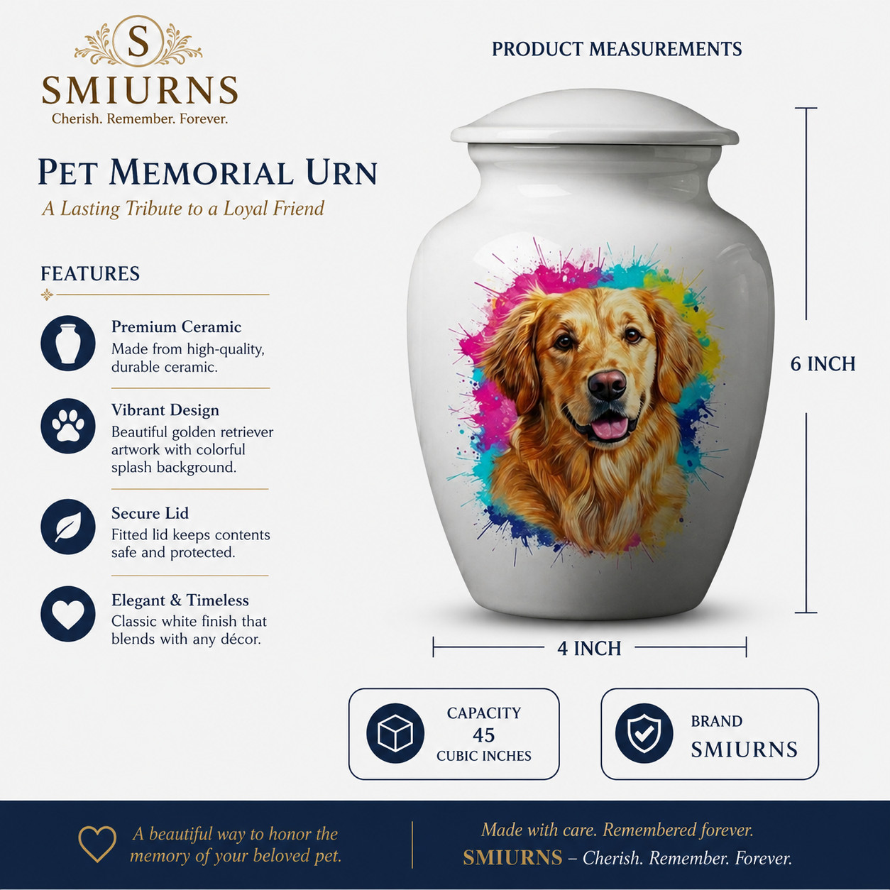 Small White Dog Cremation Urn Pet Ashes Memorial Urns Keepsake Decor (6 Inch)