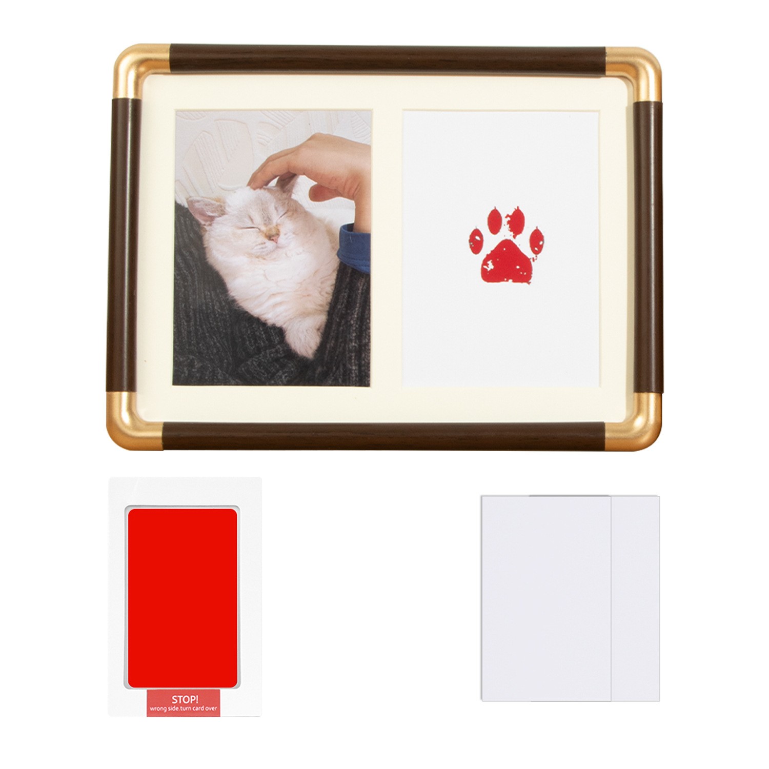 7/8/10″ Pet Paw Print Memorial Frame Cat Dog Inkless Pad Bronze Corner Display
