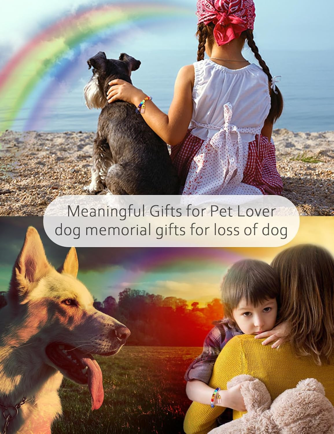 Pet Memorial Gift for Loss of Dogs Cat, Rainbow Bridge Glass Jar Bracelet, Cylin