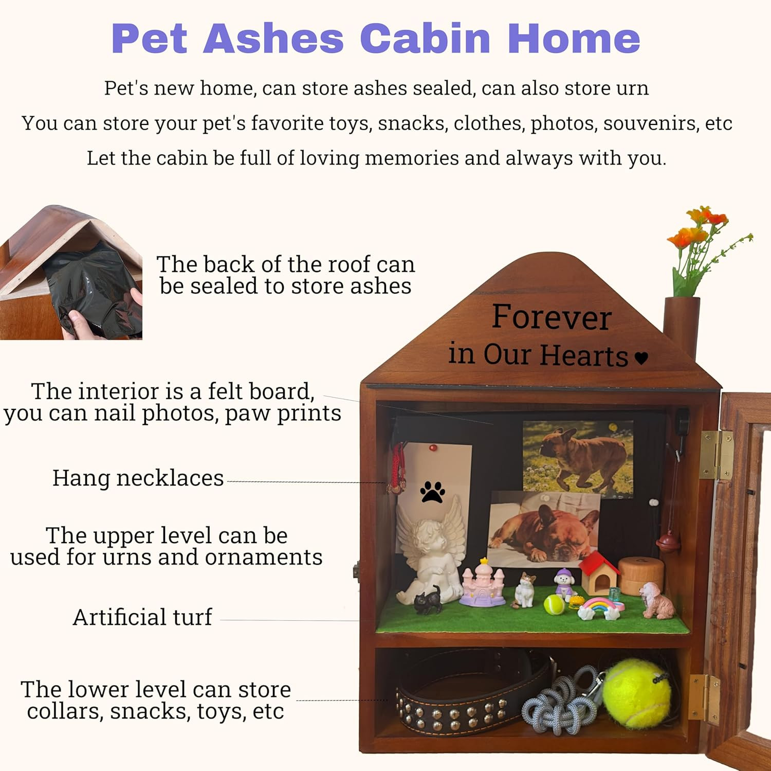 Handmade Pet Ashes Cabin Home, Pet Urn for Dogs,Cats,Birds,Rabbits,Shadow Box fo