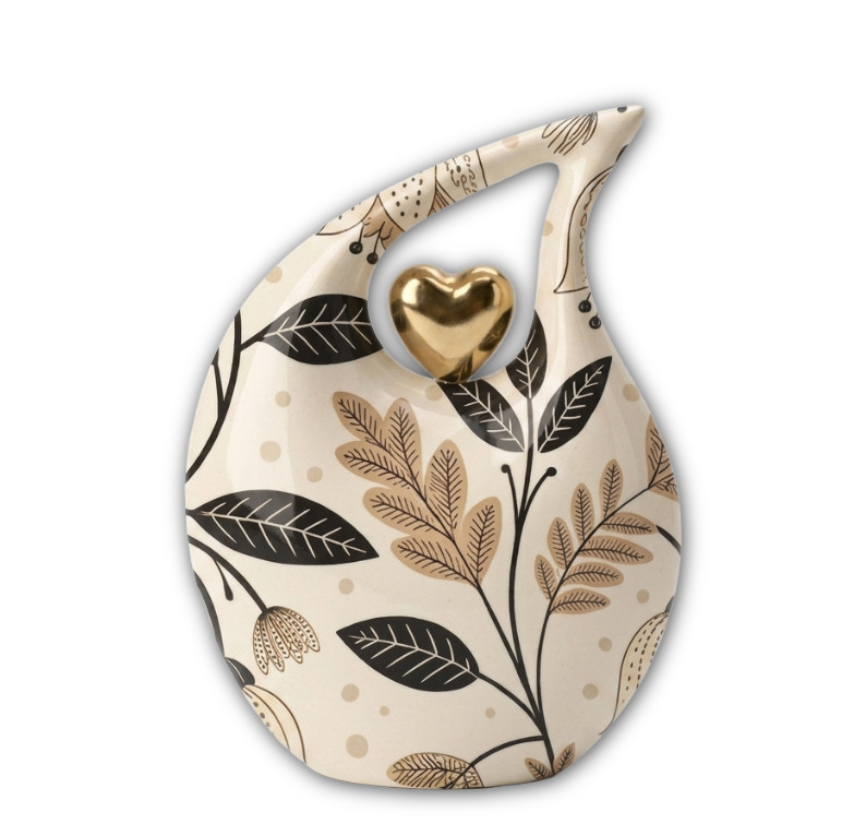 Botanical Teardrop Aluminum Cremation Urn Adult Human Ashes w/Bag Male Female