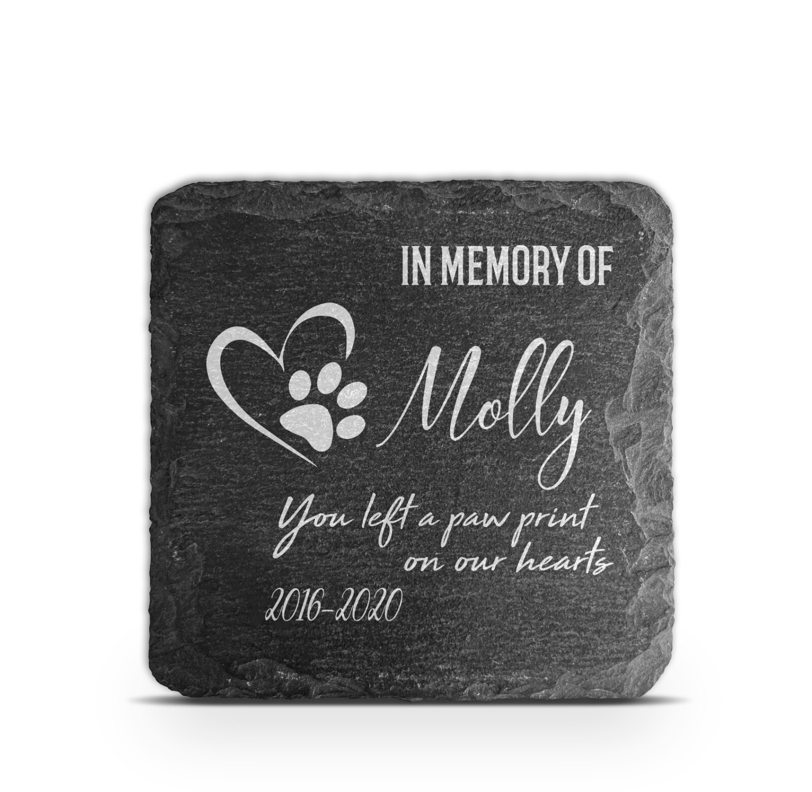 Personalised Pet Memorial Grave marker Heart & Paw Natural Slate stone 10×10 Cm