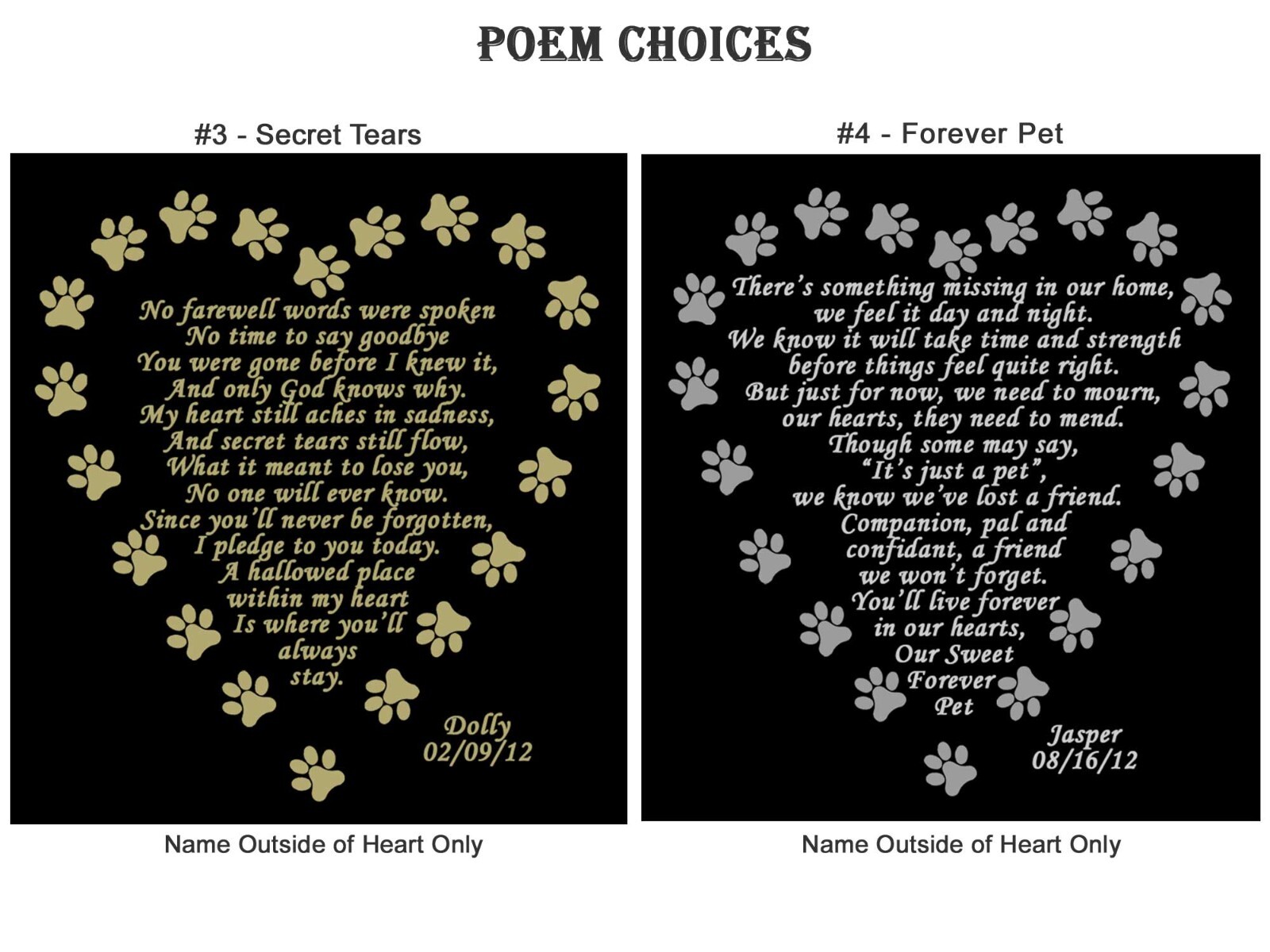 Engraved Pet Name Plate, Memorial Poem Plate, Many Poem Choices, Dog, Cat, Any