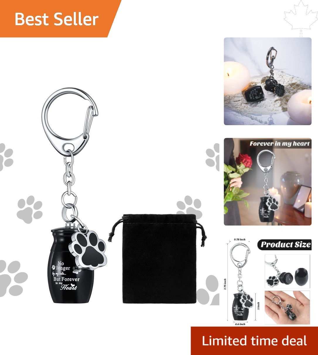 Elegant Stainless Steel Pet Cremation Urn Keychain with Paw Print Keepsake