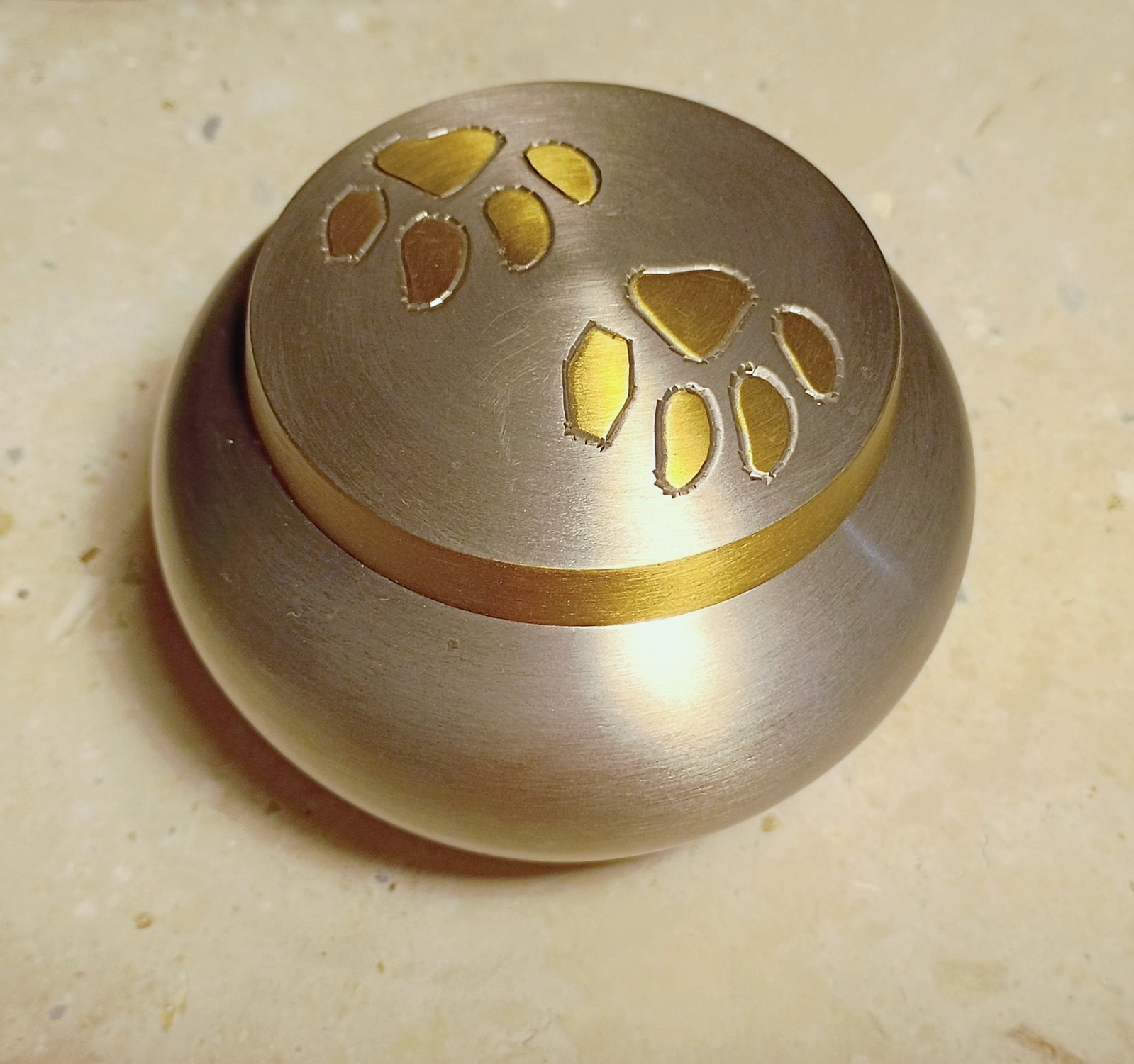 Steel & Brass Pawprint Design Pet Ashes Urn – Small, Heavy, Secure, Beautiful