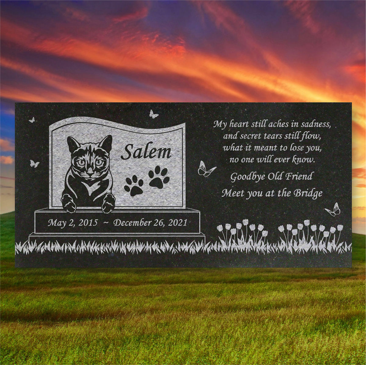 Personalized Cat Memorial – Granite Stone Pet Grave Marker – 6×12 – Salem