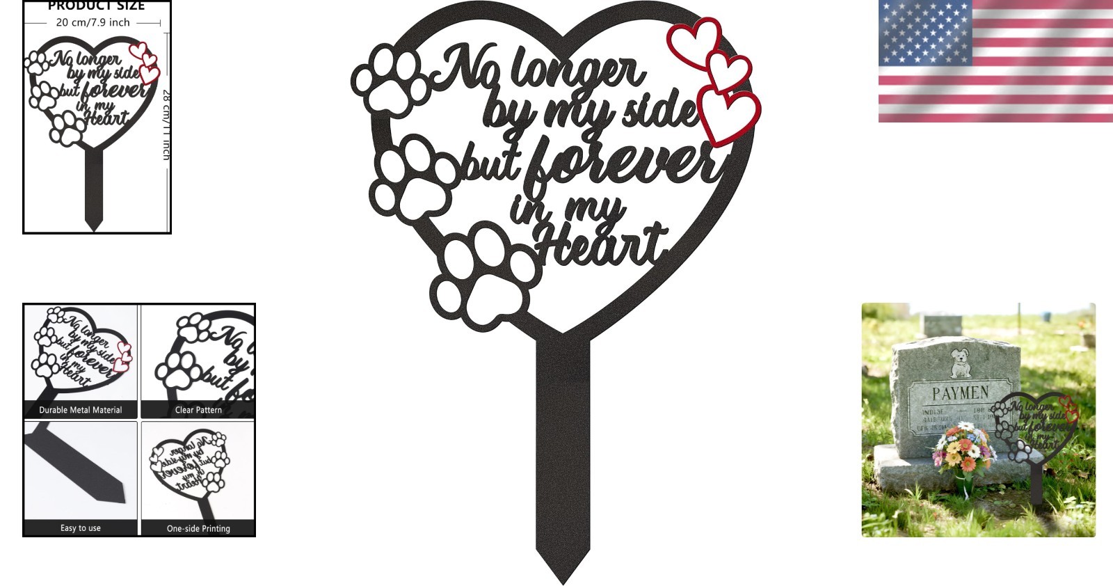 In Memory of Pets: Durable Metal Grave Marker with Heart Paw for Outdoor Decor