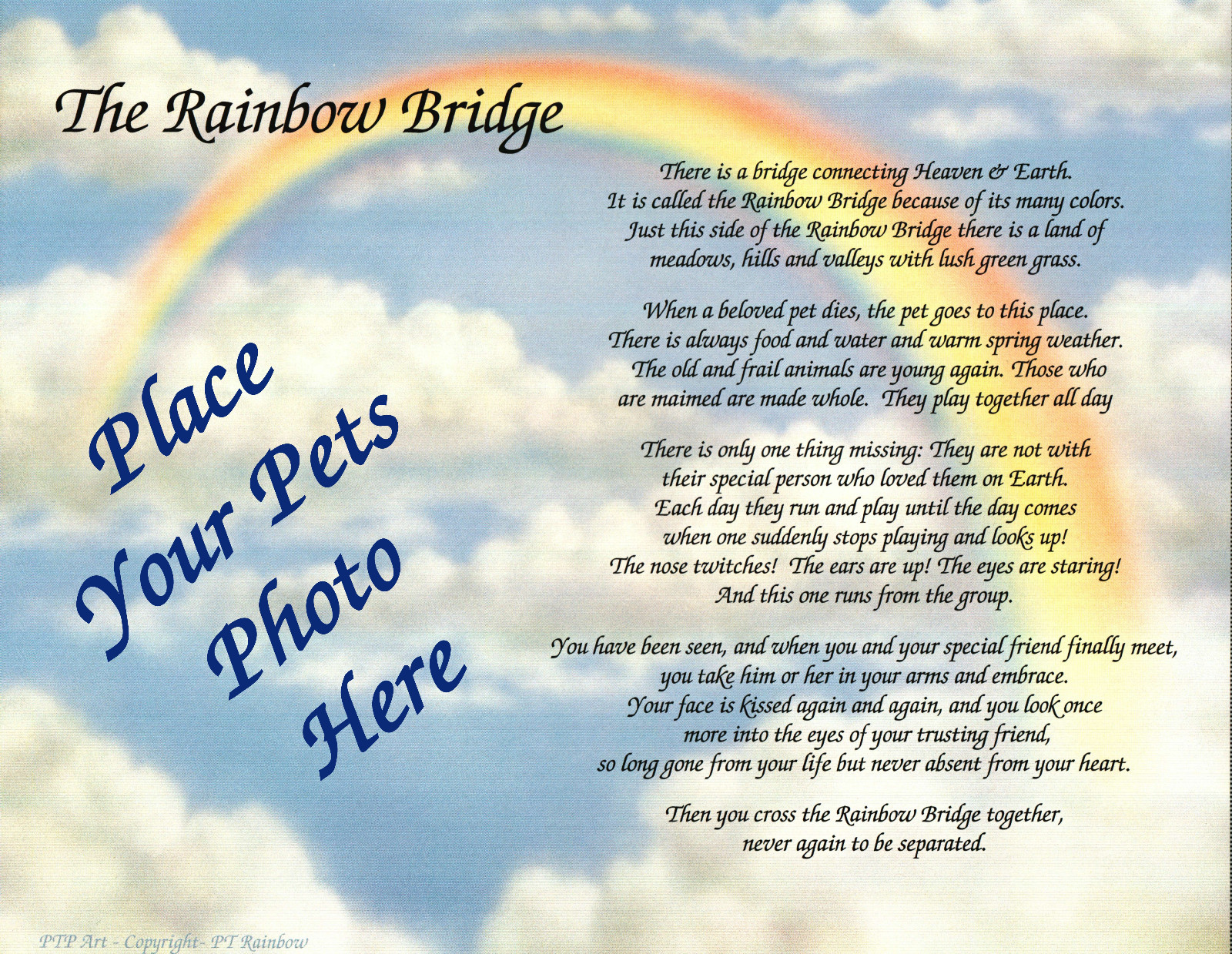 Personalized Memorial Poem The Rainbow Bridge For Loss of Pet w/ Dual Mat Border