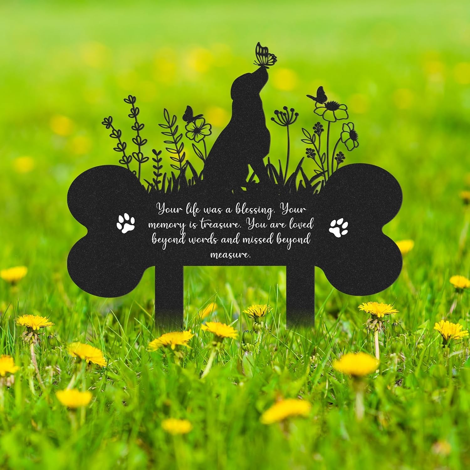Dog Metal Grave Marker Butterfly Design Cemetery Marker Pet Memorial Garden