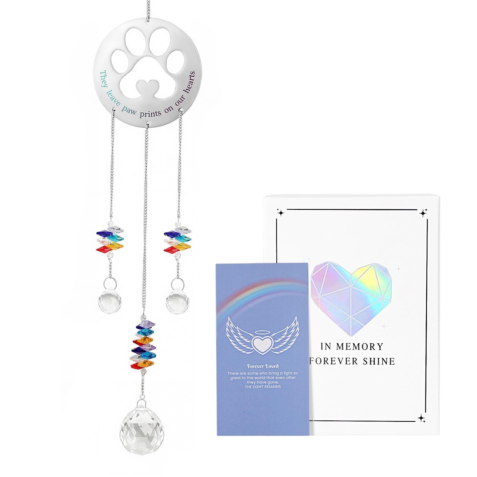 Emibele Pet Memorial Suncatcher with Paw Print, Dog Memorial Gifts for Loss o…