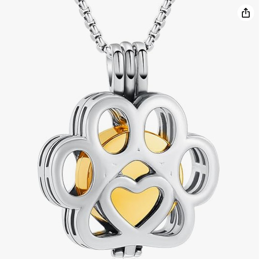 Paw Print Cremation Necklace Jewelry Pendant Urn for Ashes Pet Dog Cat Memorial