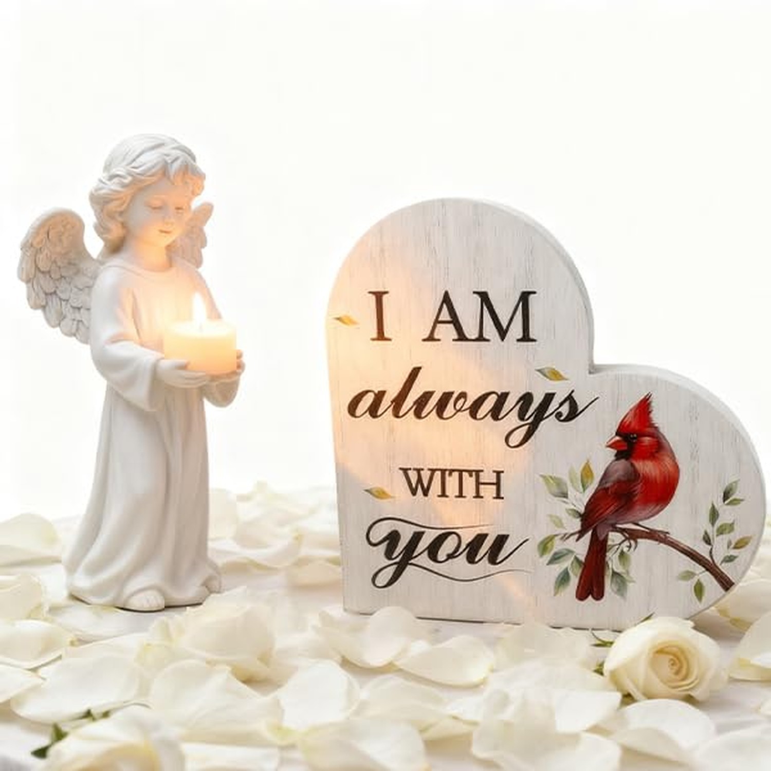 Mothers Day Memorial Gift Wooden Heart Sign Red Cardinal with Spring Leaves -…