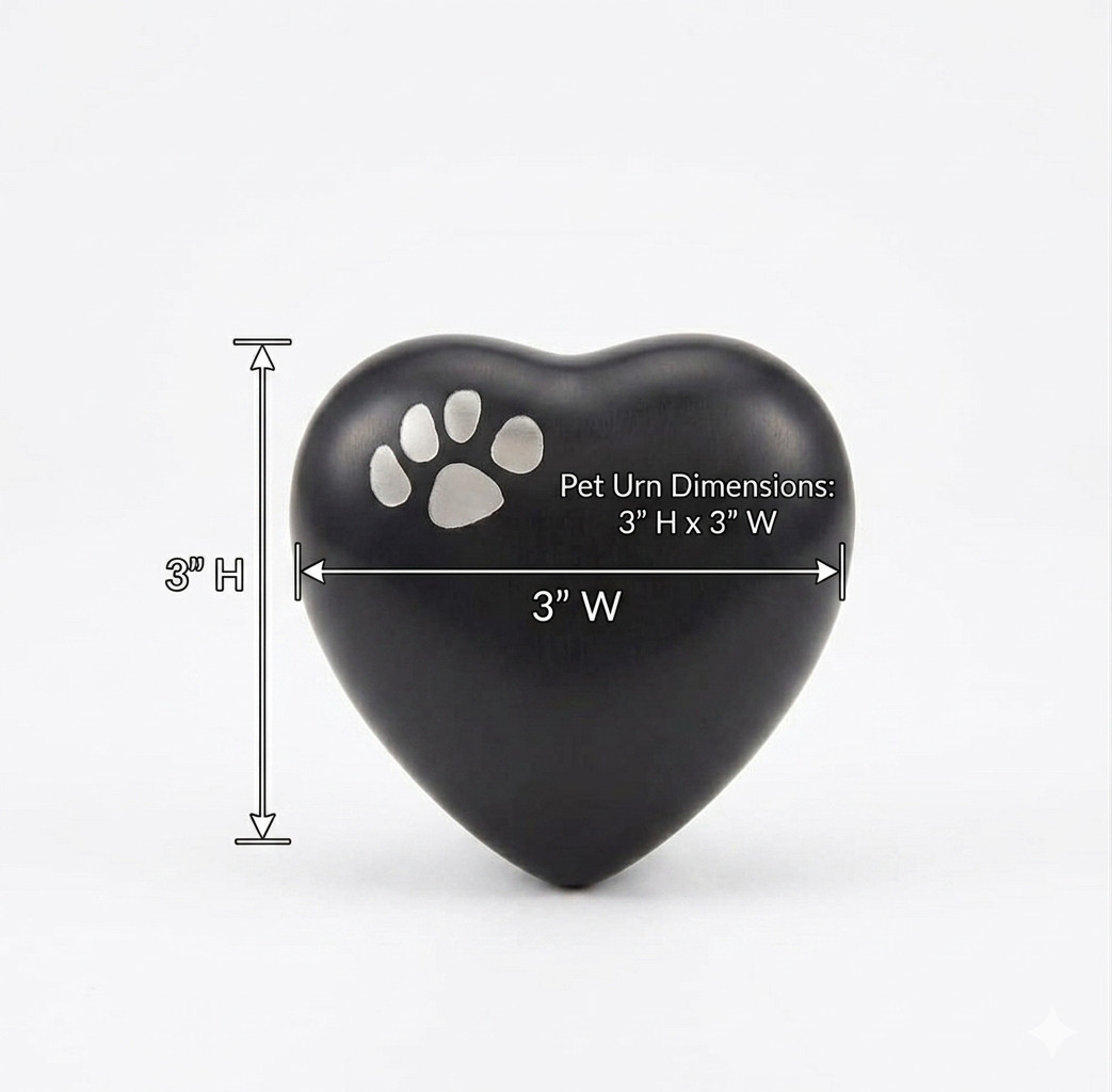Heart Keepsake Pet Urn Paw Print Brass Memorial for Dog or Cat Ashes 3 Cu In