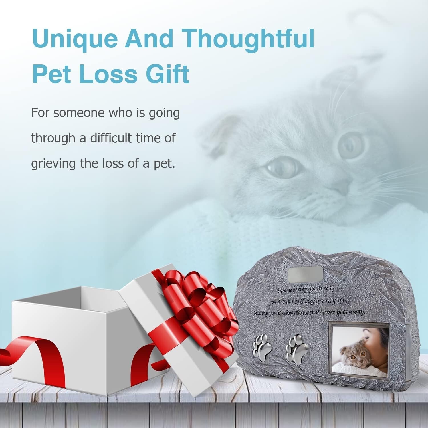 Pet Memorial Urn with Photo Frame Dog Cat Ashes Remembrance Stones Just Fur Them