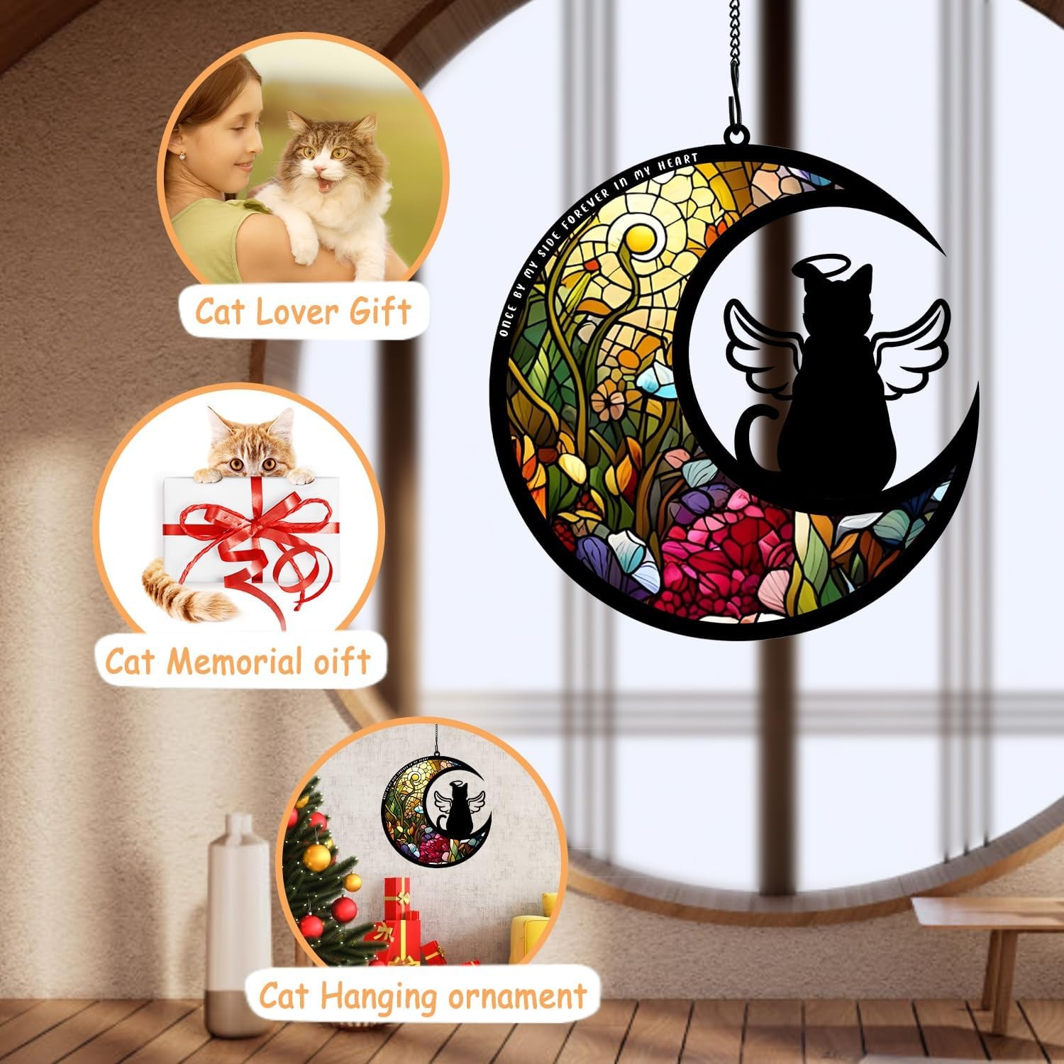 Cat Memorial Suncatcher for Windows Memorial Ornament, Pet Sympathy Gift to Memo