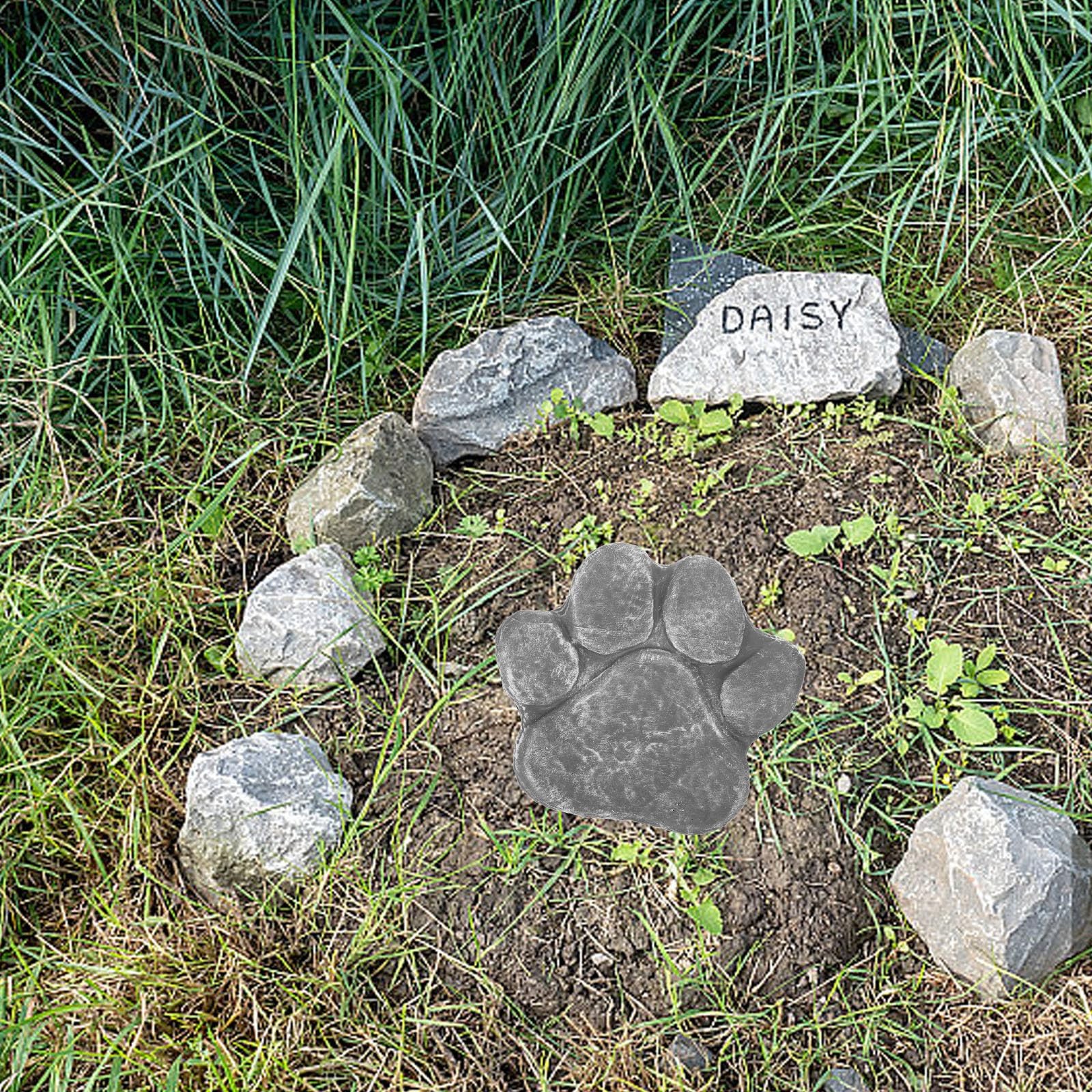Pet Tombstone Memorial Stone Dog Paw Print Sculpture Lightweight Outdoor Gard…