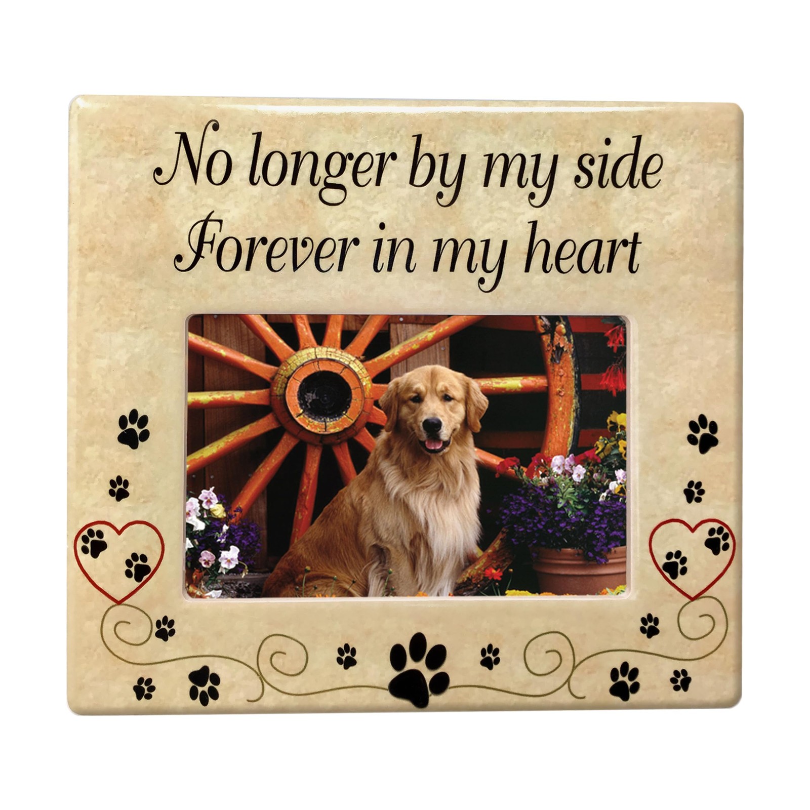 Pet Memorial Picture Frame, Ceramic Loss Gift with Sympathy 1 pack, Tan