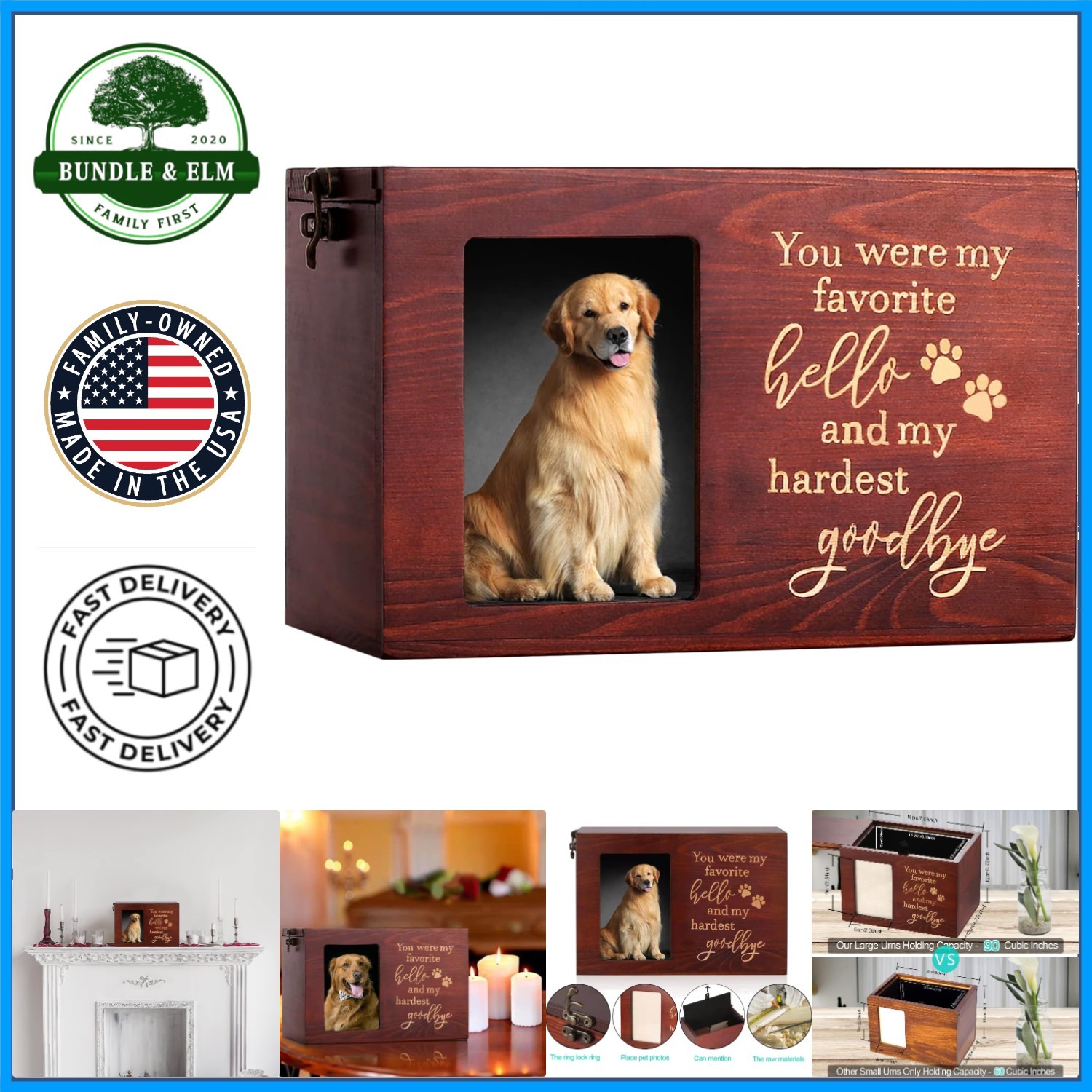 Memorial Urn for Dogs or Cats, Large Pinewood Design with Keepsake Compartment