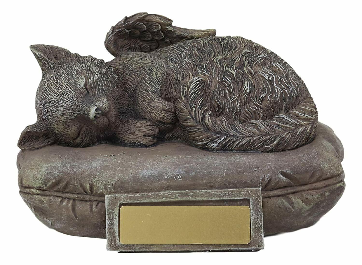 Ebros Heavenly Angel Cat Sleeping On Pillow Cremation Urn Small Pet Memorial