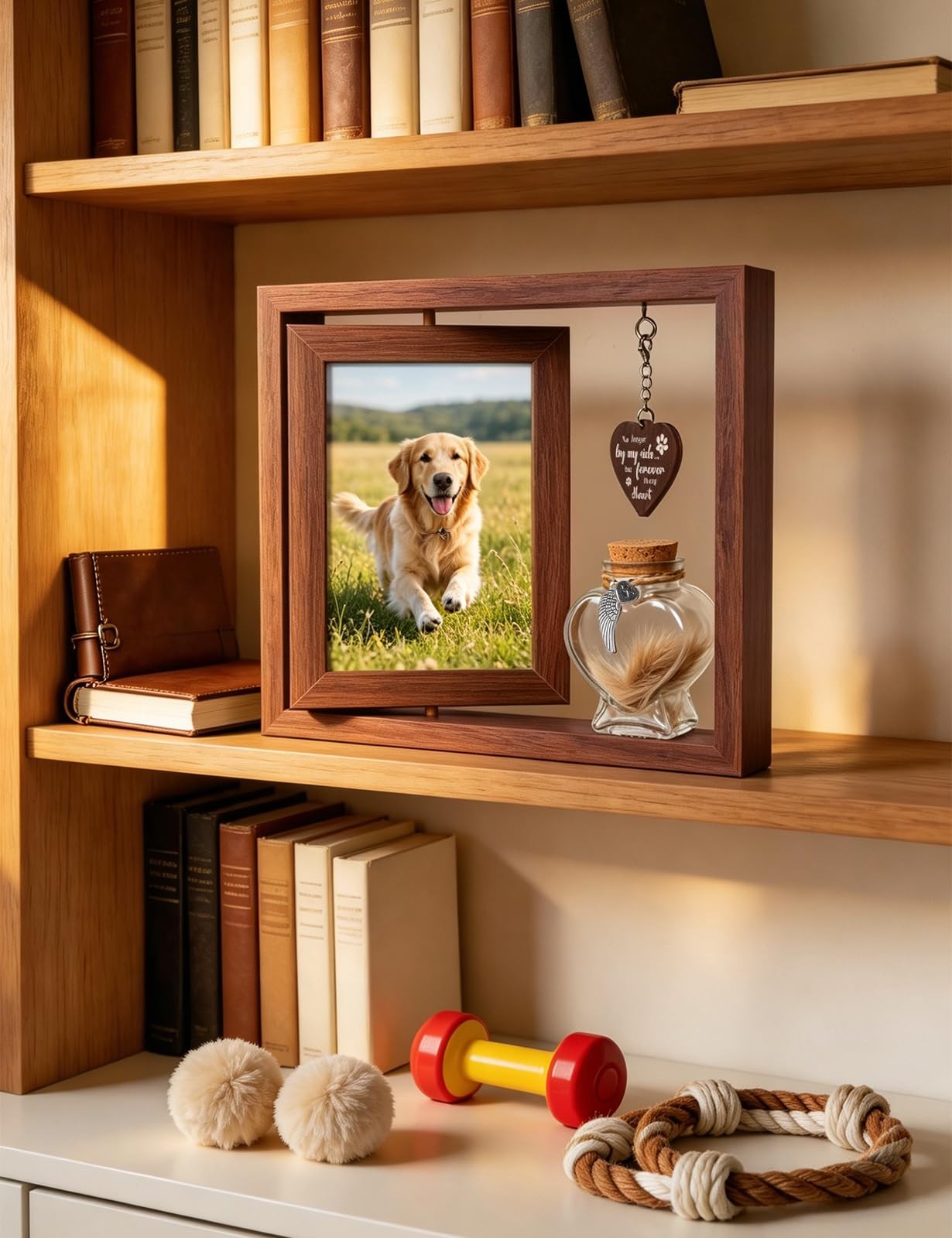 Bomis Dog Memorial Gift Rotating Wooden Frame For 4X6 Fur Keepsake Jar Present