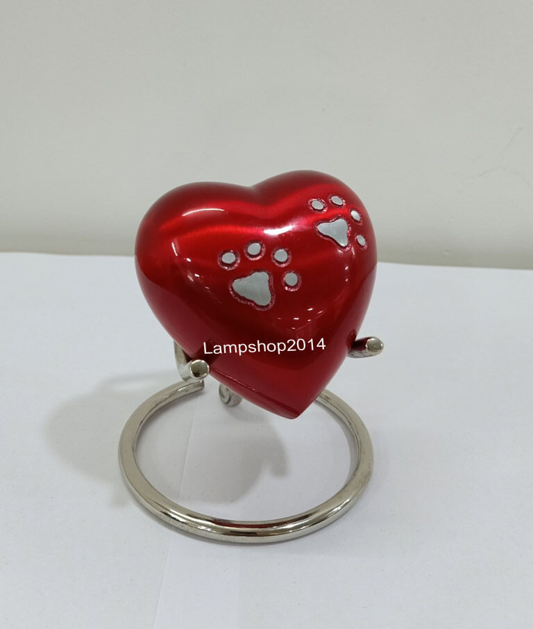 Red Urn Keepsake Mini Heart Cremation Foot Print Urn with Premium Box & Stand