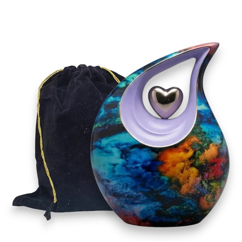 Rainbow Abstract Art Teardrop Aluminum Cremation Urn Human Ashes Earns w/Bag
