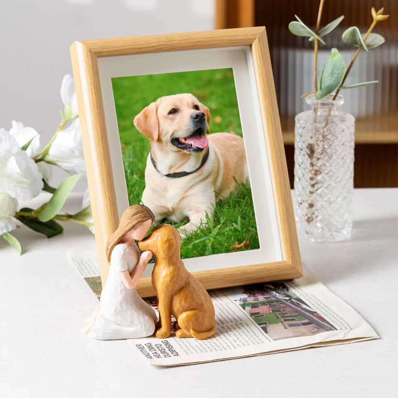 Pet Memorial Figurine for Dog Lovers, Hand-Painted Brown Dog Statue, Girl and…