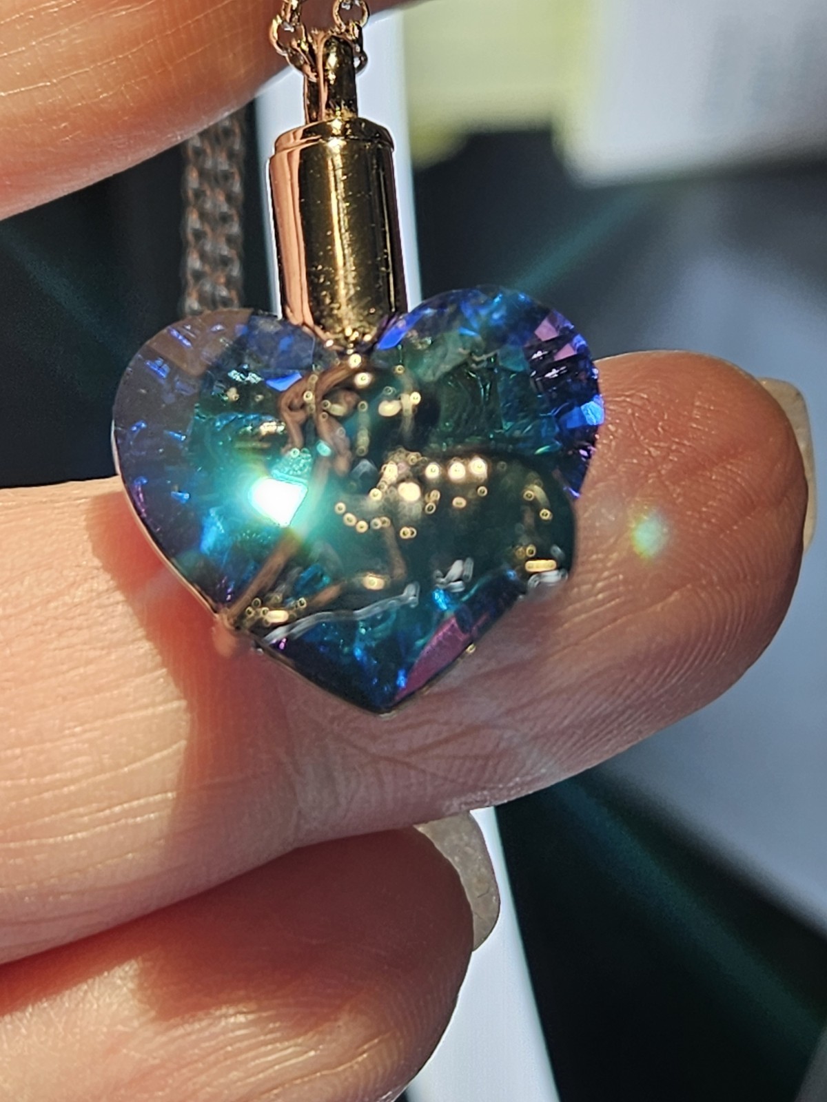 Sterling Silver Dog Cremation Urn Pendant Necklace – Blue/Purple Crystal Heart