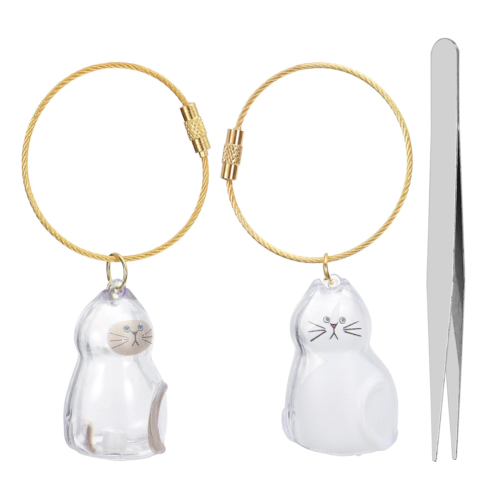 2Pcs Cat Hair Collector Keychain with Tweezers Style 1