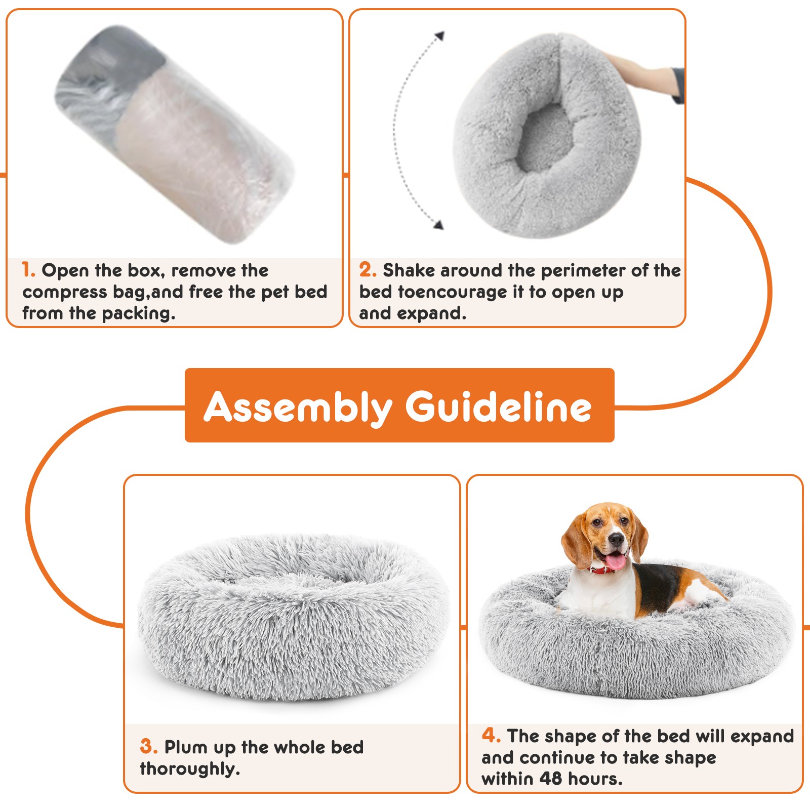 24 Inch Anti-Slip Round Fluffy Plush Faux Fur pet Bed, Fits Up To 25 Lbs
