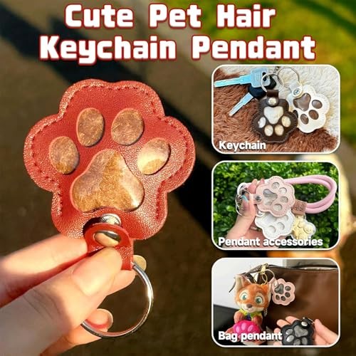 Pet Memorial Gifts for Cat Dog Cute Leather Paw Keychain Pet Hair Keepsake Pink