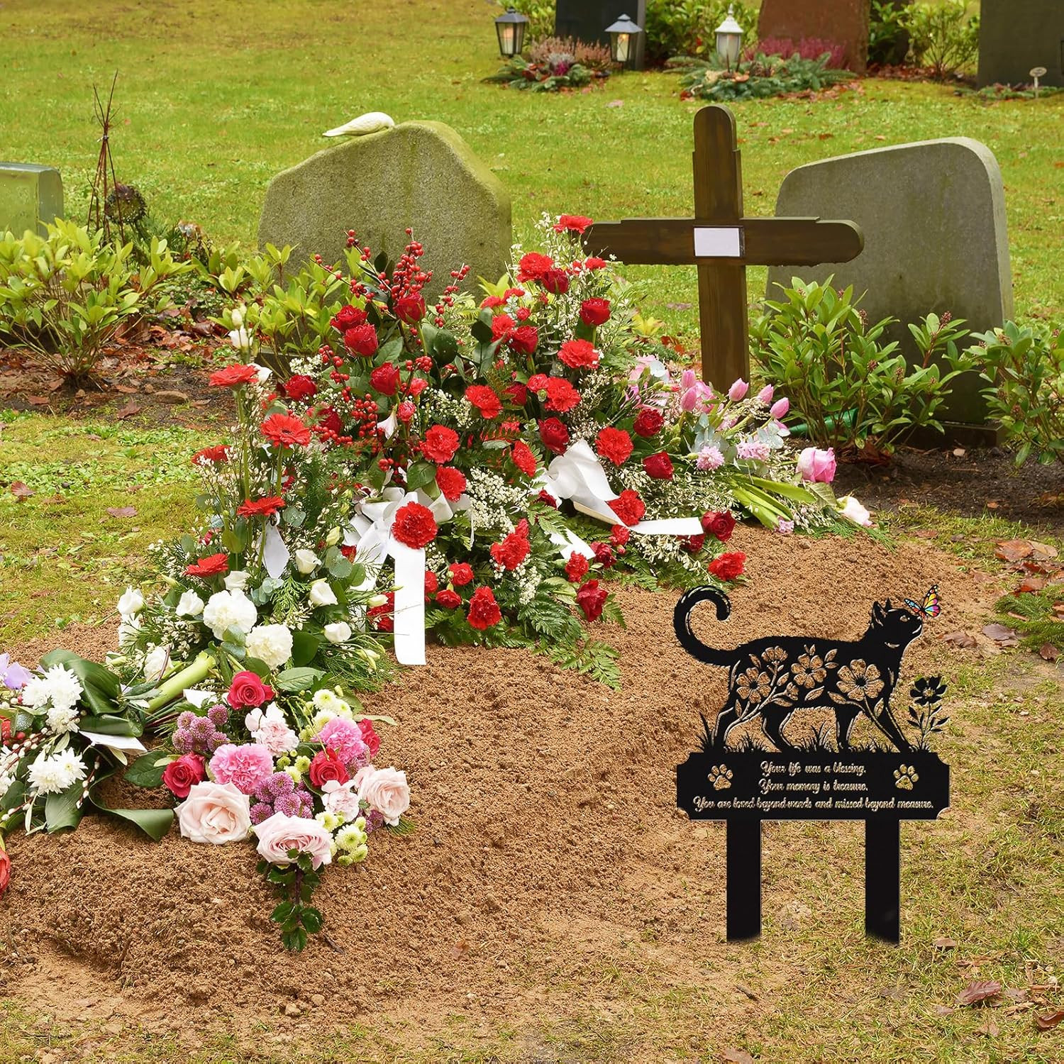 Cat Grave Markers Outdoor, Mental Pet Cat Memorial Gift Decorations Outdoor, Pet