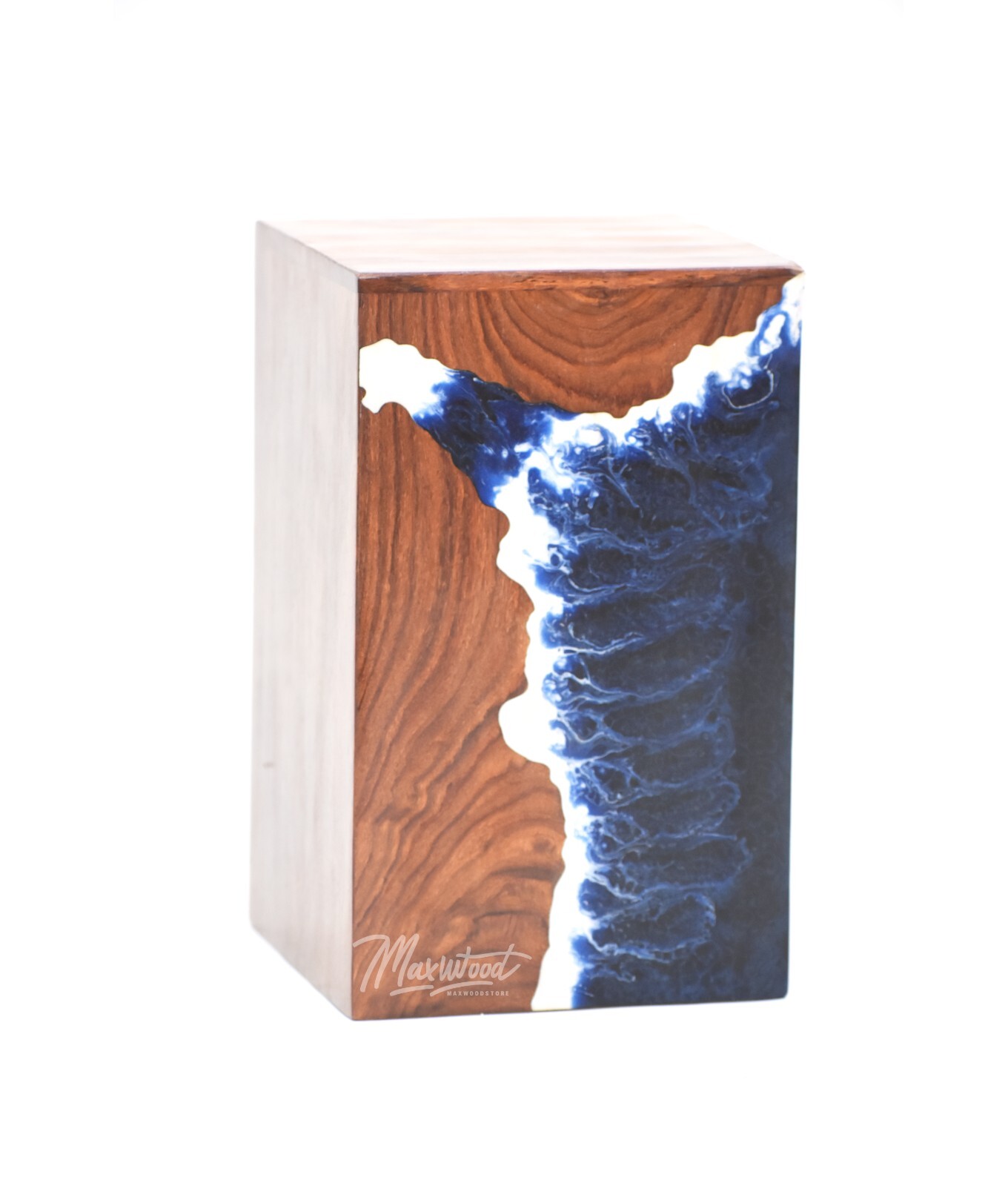 Handcrafted Rosewood and Resin Ocean Wave Design Memorial Urn Box For Ashes