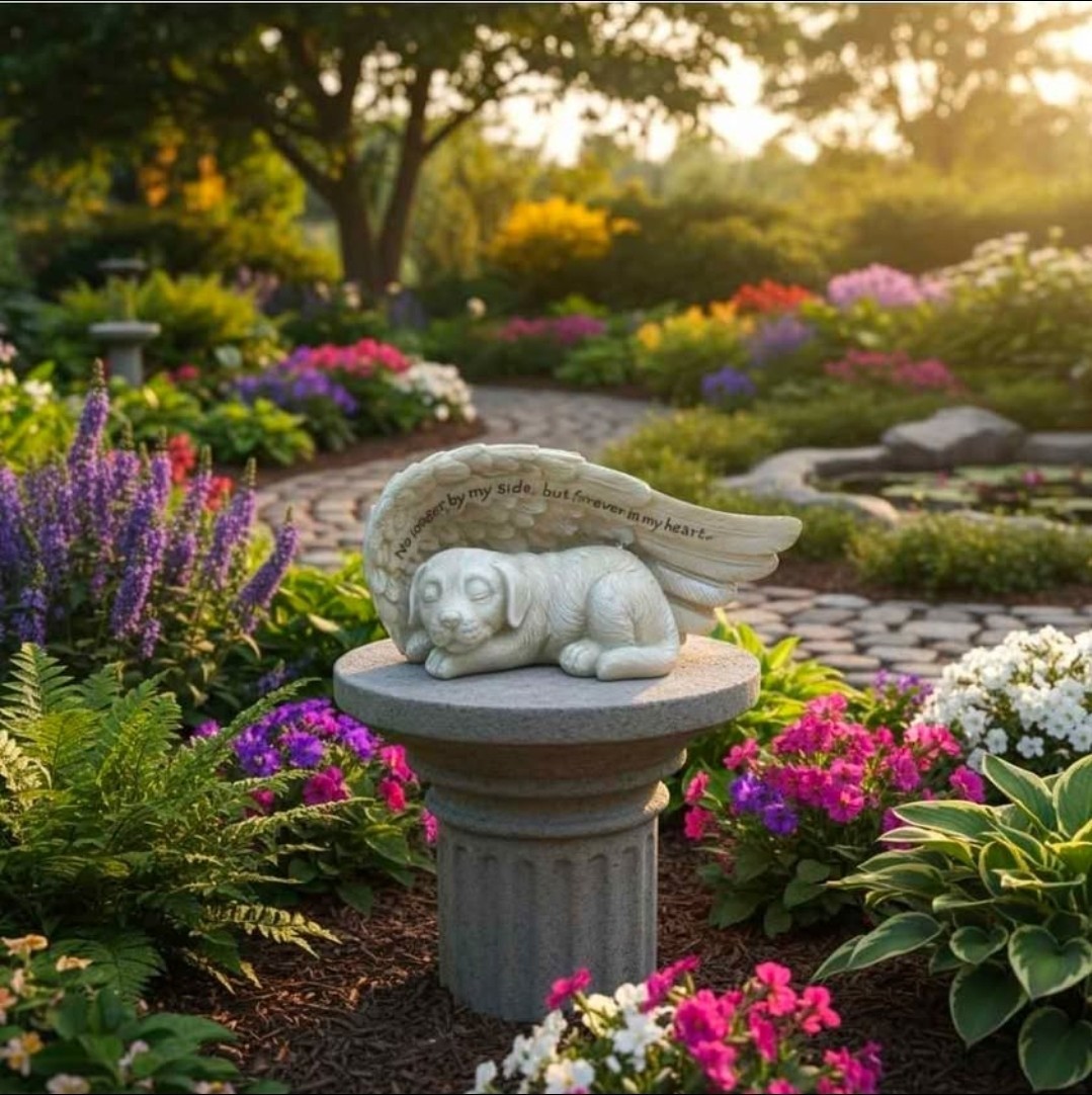Pet Memorial Gravestones for Dog with Angel Wings Tombstone Garden Statue NEW