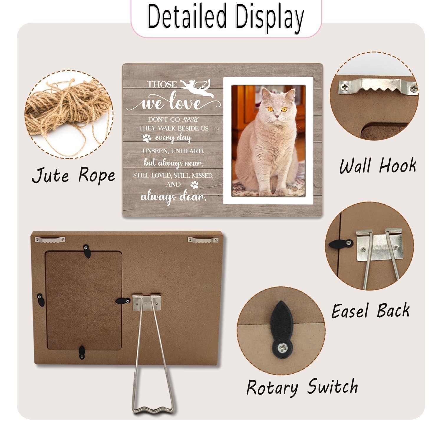Cat Picture Frame, Cat Memorial Wooden Photo Frame, Pet Remembrance Gift, Sym…