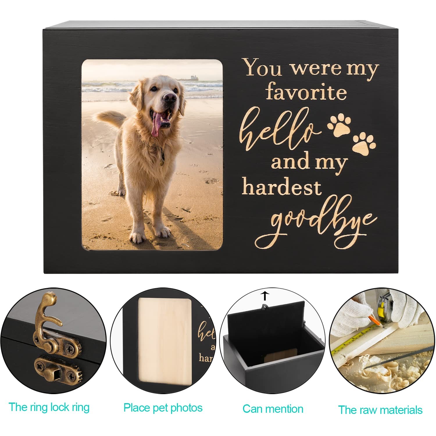 Pet Memorial Urns for Dog or Cat Ashes, Large Wooden Funeral Cremation Urns w…