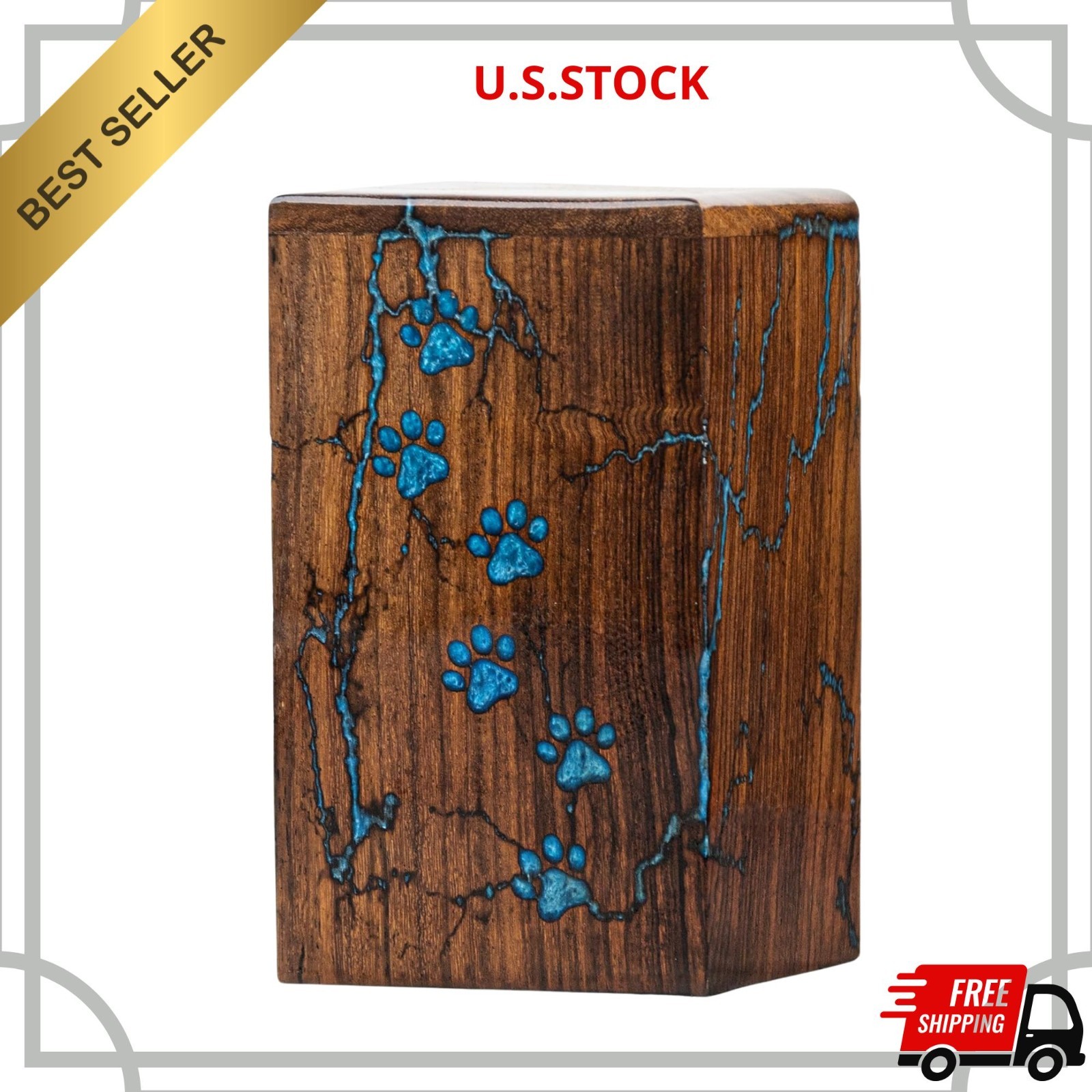 NEW Wood Pet Urn Large 80 Cu in Dog Cat Ashes Memorial Box Blue Classic