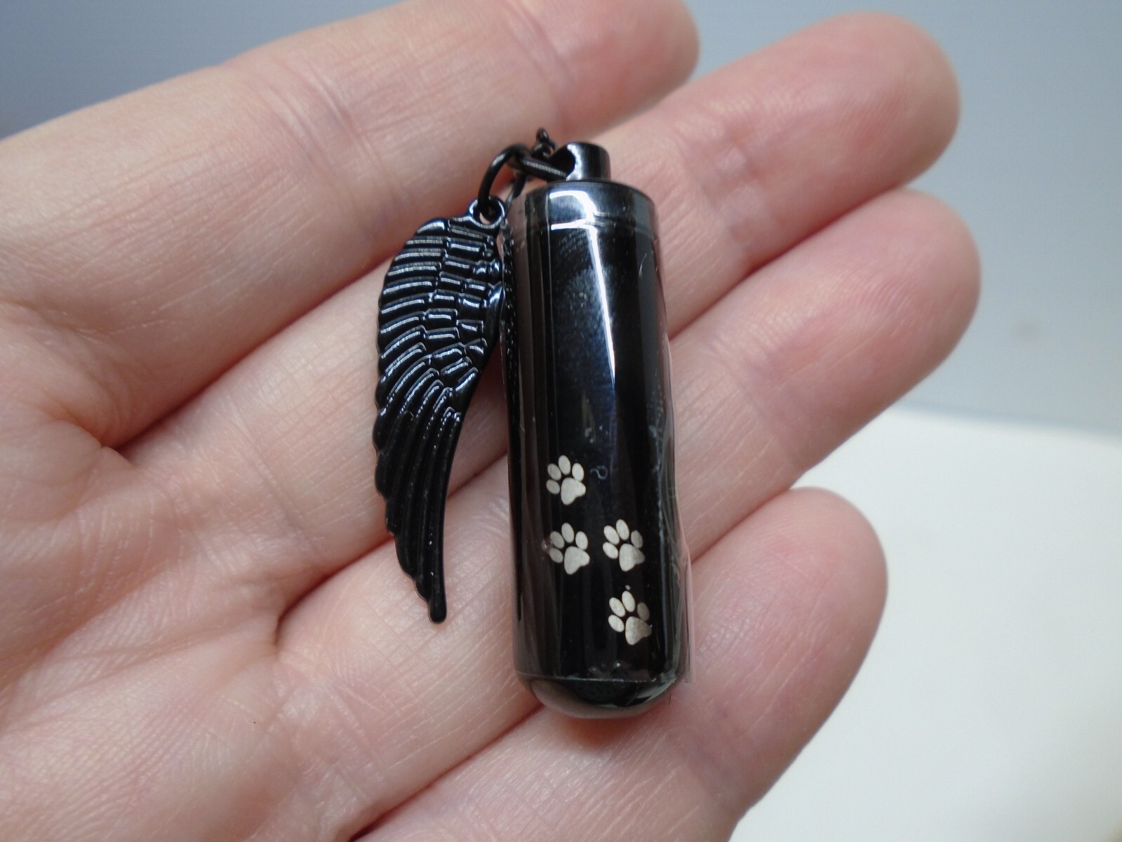 Black Angel Wing Cremation Necklace 21″ Keep Your Pet’s Memory Close w/funnel