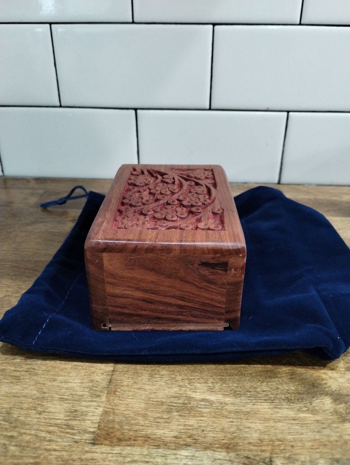 Tree of Life Hand Carved wood Animal Urn Box Small Wood Carved Box trinket box