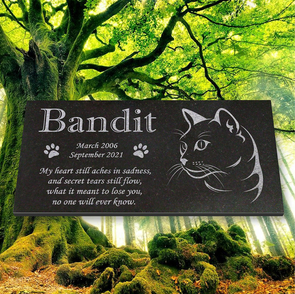 Personalized Cat Memorial – Granite Stone Pet Grave Marker – 6×12 – Bandit